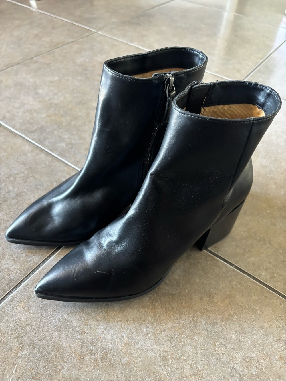 Paolo Black Pointed-Toe Ankle Booties with Block Heel
